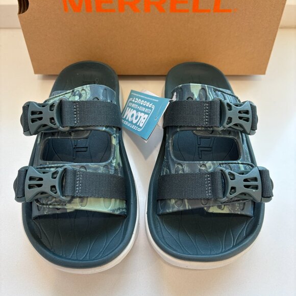 Merrell Hut Ultra Wrap Sandals Slides Slip-On Vegan Green/Blue Size 7 NEW - Picture 5 of 7